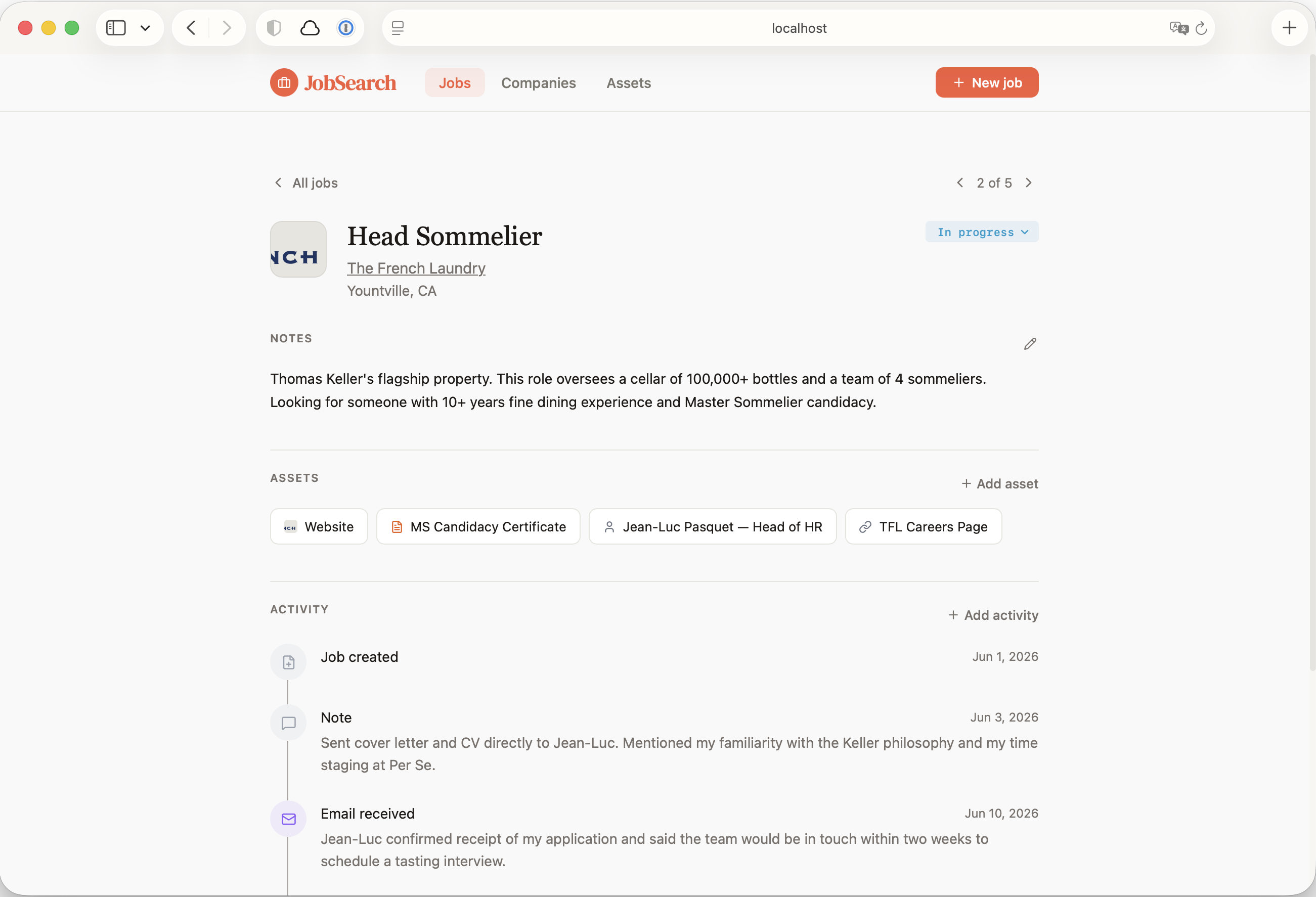 Every role brings together the people, documents, links, and conversations that surround it, creating a complete picture of the application in one place.
